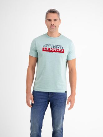 Lerros T-Shirt LERROS Unifarbenes T-Shirt mit Print, Herren, Gr. S, blau (cloud blau), 100% Baumwolle, Rundhals, Shirts T-Shirt