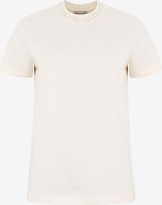 Moncler Kurzarm-T-Shirt mit Lochstrick am Rundhals