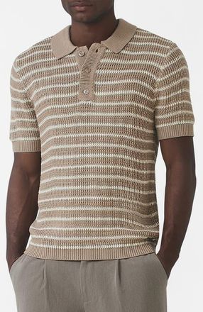 Mauvais Fontelina Button Placket Knit Stripe Polo in Medium Beige at Nordstrom, Size Xx-Large