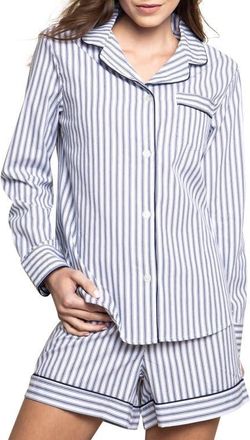 Petite Plume Navy French Ticking Stripe Short Pajamas at Nordstrom, Size X-Large
