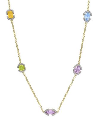 Rina Limor Silver 6.08 ct. tw. Amethyst, Blue Topaz - Sky, Citrine, Peridot, Rose De France, White Topaz Station Necklace
