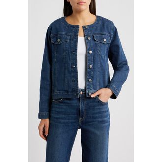 Eileen Fisher Round Neck Denim Jacket in Medium Indigo at Nordstrom, Size Xx-Small