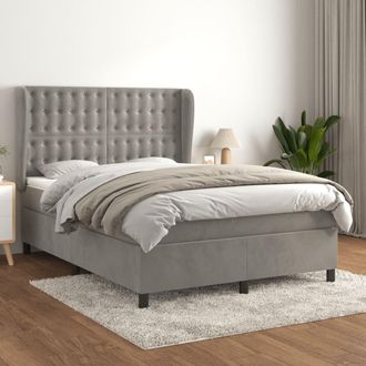 vidaXL Vidaxl - Cama Box Spring Con Colch&oacute;n Terciopelo Gris Claro 140x200 Cm