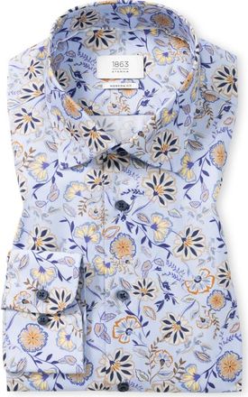Eterna Modern Fit Floral Non-Iron Cotton Twill Dress Shirt in Light Blue at Nordstrom, Size 16.5 - L