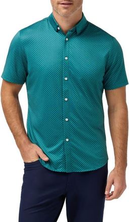 Mizzen+Main Halyard Trim Fit Short Sleeve Performance Button-Up Shirt in Dark Teal Dot at Nordstrom, Size Medium