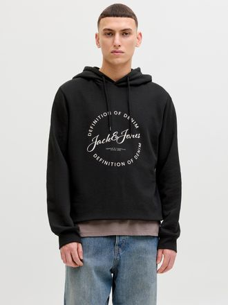 Jack & Jones Kapuzensweatshirt JACK & JONES JJGRAYSON SWEAT HOOD, Herren, Gr. XXL, schwarz, angeraute Sweatware, Obermaterial: 60% Polyester, 40% Baumwolle, bedruc
