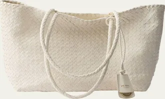 Prada Madras Woven Leather Tote Bag