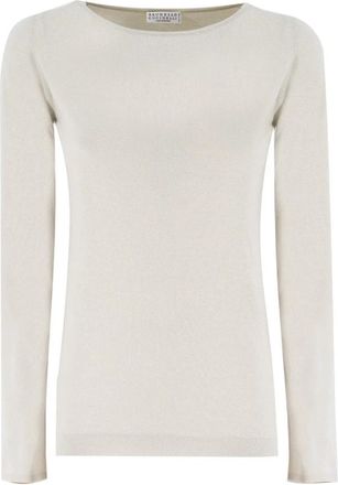 Brunello Cucinelli Warm Wit Gebreide Trui - Dames - Ronde hals truien - Wit - L - Wol - Truien & Vesten