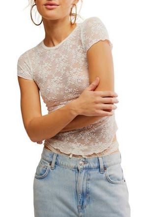 Free People Ready to Go Lace T-Shirt in Ivory at Nordstrom Rack, Size X-Small