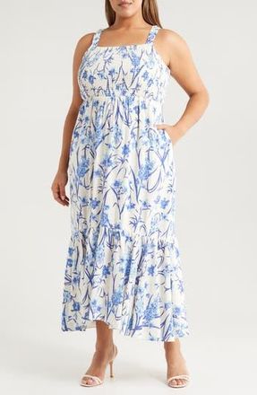 Chelsea28 Smocked Maxi Sundress in Ivory- Blue Sofia Floral at Nordstrom Rack, Size 4X