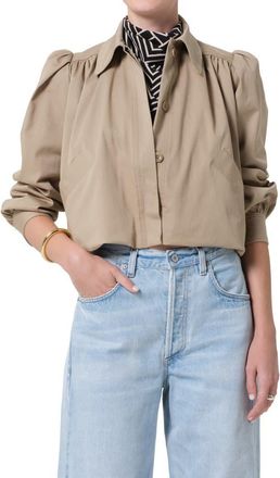 Citizens Of Humanity Everly Shirred Stretch Cotton Crop Jacket in Catalina Beige at Nordstrom, Size X-Small