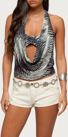 Edikted Issey Animal Print Layered Halter Top in Black Mix at Nordstrom, Size X-Large