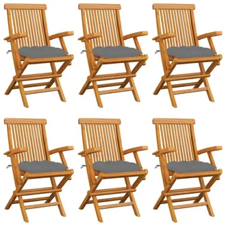vidaXL Vidaxl - Sillas De Jard&iacute;n 6 Uds Madera Maciza De Teca Con Cojines Grises