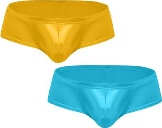 Feoya Mens Boxers Panties 2 Pack Sexy Micro Bikini Thongs Low Rise Underpants Solid Breathable Pouch Boxer Briefs Blue+Gold XL