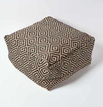 Homescapes Homescapes - Black and Cream Bean Cube Footstool with Aztec Pattern