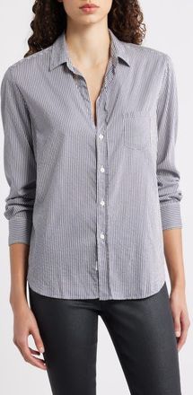 Frank & Eileen Eileen Relaxed Button-Up Shirt in Blue White Silver Stripe at Nordstrom, Size Medium
