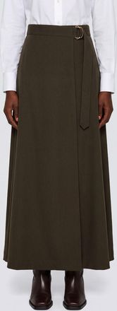 Burberry High-Waisted Pure Wool Midi Wrap Skirt with Side Buckle