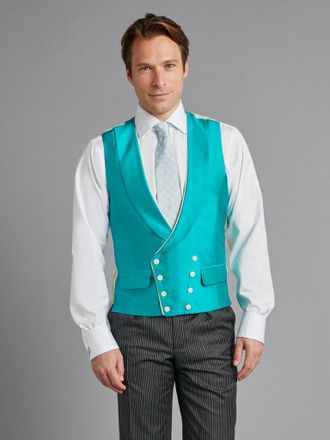 Oliver Brown Double Breasted Silk Waistcoat With Piping - Jade Green