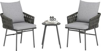 OUTSUNNY Rattan Bistro Set - Balcony Table and Chairs with 4 Cushions - Grey | TJ Hughes