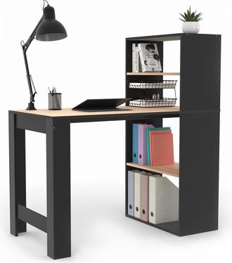 IDMarket Scrivania Libreria Ben Con Ripiani Neri E Effetto Faggio