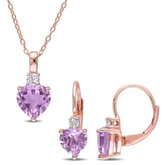 Mimi & Max 3 9/10ct TGW Heart-Cut Rose de France Created White Sapphire Jewelry Set Rose Silver