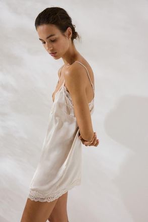 H&M Lace-trimmed satin nightgown in Light Beige at Nordstrom, Size Medium