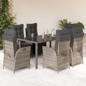 vidaXL Set Comedor Jard&iacute;n 7 Pzas Y Cojines Rat&aacute;n Sint&eacute;tico Gris Vidaxl