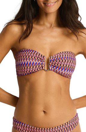 Sea Level Australia U Bar Bandeau Bikini Top in Blue Multi at Nordstrom, Size 12 Us