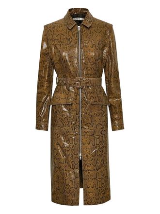 Gestuz Colette snakeskin-print belted midi dress - women - Lambskin/Elastane/Polyester - 36 - Brown