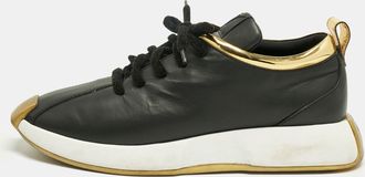 Giuseppe Zanotti Black/gold Leather And Patent Leather Ferox Low Top Sneakers