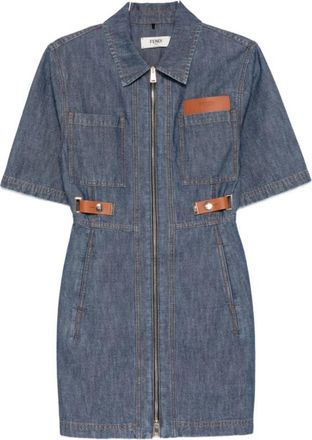 Fendi Chambray Short Dress - Dames - Shirt Kleedjes - Blauw - XS - Katoen - Kleedjes