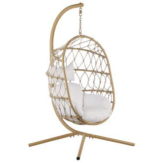 Beliani Beliani - Silla Colgante Con Soporte Beige Blanco Coj&iacute;n Suave Sala De Estar Exterior Adria