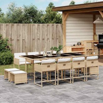 vidaXL Set Comedor De Jard&iacute;n Con Cojines 13 Pzas Rat&aacute;n Sint&eacute;tico Beige Vidaxl