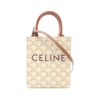 Celine Pre-owned Tote Bags, female, Beige, Size: ONE SIZE Pre-owned Mini Vertical Cabas Triomphe PVC Coated Canvas Leather 2way Handbag