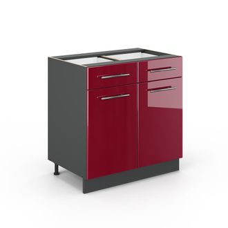 Vicco Mueble Bajo De Cocina Fame-line, Rojo Burdeos Alto Brillo, 80 Cm Sin Encimera Vicco