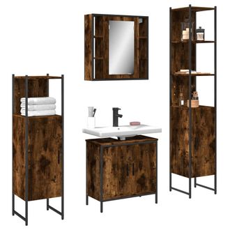 vidaXL Set De Muebles De Ba&ntilde;o 4 Piezas Madera Contrachapada Roble Humo Vidaxl