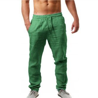 Generic Linen Trousers Mens, Mens Linen Trousers Cotton & Linens Blend Drawstring Pants High Waist Breathable Lightweight Quick-Dry with Elastic Cuffs for Out