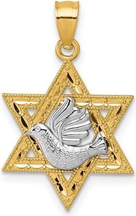 Diamond2Deal 14k Two-tone Gold Textured Dove On Star Of David Pendant