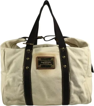 Louis Vuitton Brown Ecru White Canvas Shoulder Bag Tote Bag (Pre-Owned)