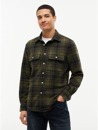 Tommy Hilfiger Mens Regular Fit Plaid Jacquard Knit Shirt - Huntsman Green - XXL