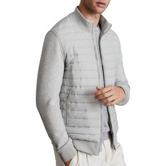 Reiss Freddie Quilted Knit Jacket in Soft Grey Melange at Nordstrom Rack, Size Small