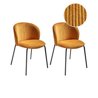Beliani Beliani - Conjunto De 2 Sillas De Comedor Patas De Hierro Tapicer&iacute;a De Pana Con Respaldo Redondeado Naranja Miles