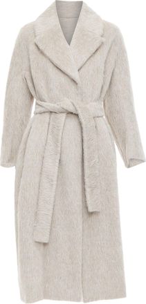 Max Mara S grey alpaca virgin wool spread collar belted long coat IT38 XS