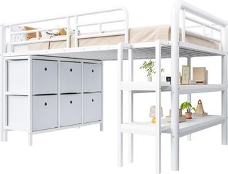 STILVORA Cama Alta Infantil, Individual Con Cajones, Escalera Ancha Y Estantes, 90 &times; 200 Cm, Sin Colch&oacute;n