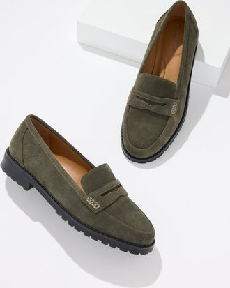 Talbots Cassidy Suede Loafers - Deep Olive Green - 10 1/2 M Talbots