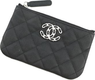 Chanel Matelasse Black Grained Calfskin Pouch (Pre-Owned)
