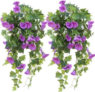 OEM 2 Piezas De Flores Artificiales Colgantes, Flores Artificiales De Pl&aacute;stico, Enredadera De Gloria De La Ma&ntilde;ana, Jardines, Porches, Aleros