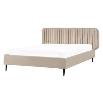 Beliani Cama Con Somier Moderna Tapizado Terciopelo Cabecero Patas De Metal Gris Pardo 140 X 200 Cm Brin