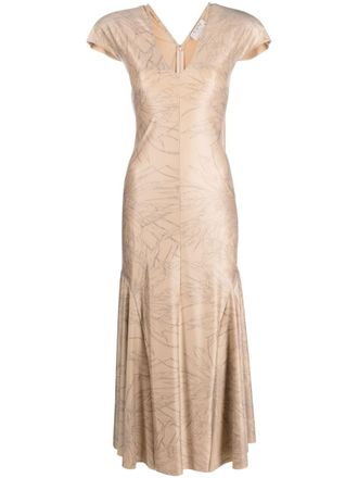 V:PM ATELIER Nuit floral-print short-sleeve midi dress - women - Elastane/Polyamide - 40 - Neutrals