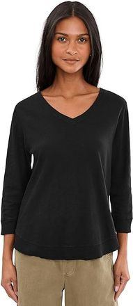 Elliott Lauren Garment Dye Tees - V-neck 3/4 Sleeve T-Shirts Womens T Shirt Black : MD, Cotton